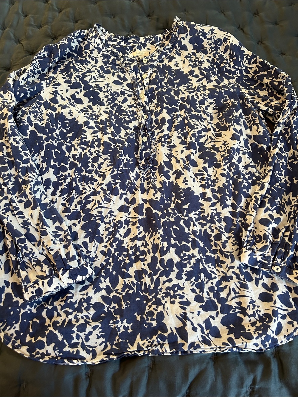 Talbots Navy and White Floral Print Tunic